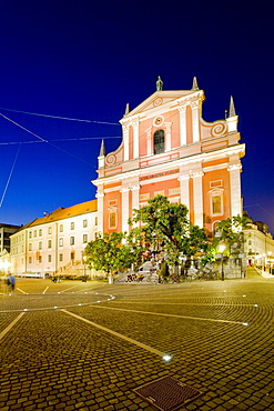 Preseren Square at night, Ljubljana, Slovenia, Europe