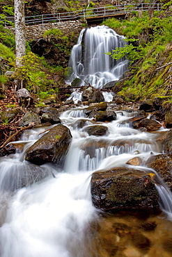 Fahl waterfall in a beech forest at Feldberg Mountain in the Black Forest mountain range, Baden-Wuerttemberg, Germany, Europe