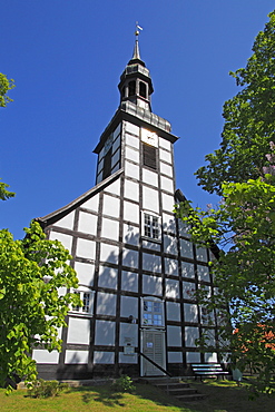 Historic timber-framed church in Ahlbeck, Ahlbecker Dorfkirche, build in 1754, Ahlbeck, Uecker-Randow district, Mecklenburg-Western-Pomerania, Germany, Europe