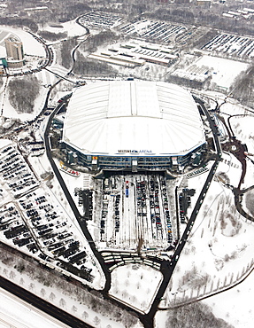 Aerial view, Veltins-Arena football stadium, also known as Schalke Arena stadium, before the roof was damaged by snow, Gelsenkirchen, Ruhr area, North Rhine-Westphalia, Germany, Europe