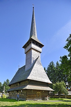 Wooden church in Dragomiresti, village Sacel, Iza Valley, Maramures, Romania, Europe