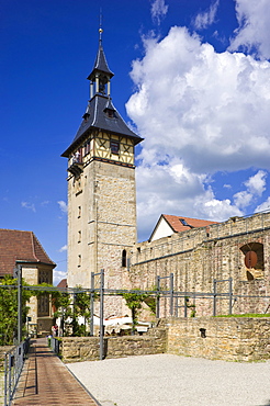 Burgplatz square with Oberer Torturm tower, Marbach am Neckar, Neckar valley, Baden-Wuerttemberg, Germany, Europe