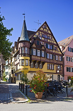 Half-timbered house in the Ammergasse alley, Tuebingen, Swabian Alb, Baden-Wuerttemberg, Germany, Europe