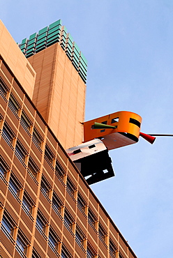 Sculpture, Landed, by Auke de Vries, on the roof of the Debis Building, Potsdamer Platz, Berlin, Germany, Europe