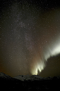 The Milky Way and the Northern Lights (Aurora borealis), Finnmark and Troms, Norway, Europe