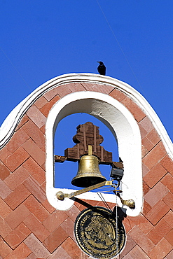 Bell on the Town Hall of Huajuapan de Leon, Oaxaca, southern Mexico, Mexico, North America