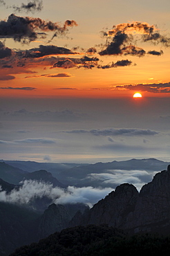 Sunrise on the Bavella Pass, Corsica, France, Europe