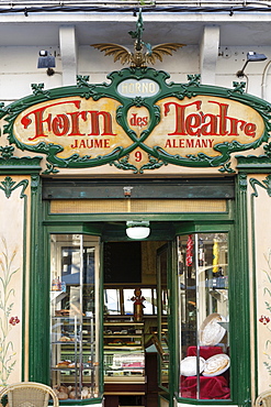 Art Nouveau facade of Forn des Teatre pastry shop, Palma de Majorca, Majorca, Balearic Islands, Spain, Europe