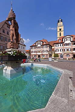 Twin houses, marketplace, Bad Mergentheim, Baden-Wuerttemberg, Germany, Europe