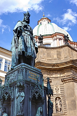 St. Francis church and monument of Emperor Charles IV, 1848, Prague, Czech Republic, Europe