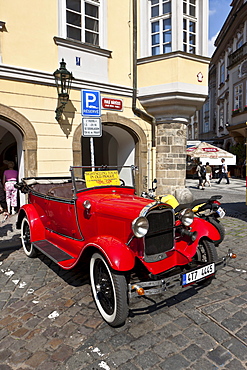 Vintage car for driving tourists through the old town of Prague, Czech Republic, Europe