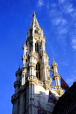 City hall with gothic tower, Hotel de Ville on the Grand Place, Stadhuis on the Grote Markt square, city centre, Brussels, Brussel, Bruxelles, Brussel, Belgium, Benelux