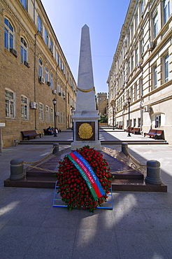 Memorial square with obelisk, Baku, Azerbaijan, Caucasus, Middle East