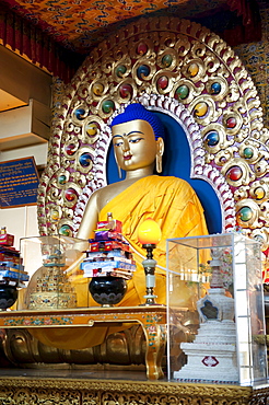 Tibetan Buddhism figure, Buddha figure on the altar of the Dalai Lama, Namgyal Monastery, Upper Dharamsala, McLeod Ganj, Himachal Pradesh, India, South Asia, Asia