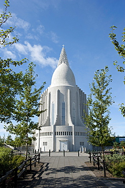 Rear view, Hallgrimskirkja, Lutheran parish church, town centre, Reykjavik, Iceland, Scandinavia, Northern Europe, Europe