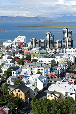 City view from the tower of Hallgrimskirkja church, town centre, Reykjavik, Iceland, Scandinavia, Northern Europe, Europe