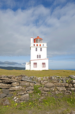 White lighthouse, Dyrholaey, Iceland, Scandinavia, Northern Europe, Europe