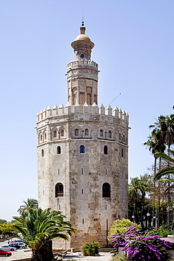 Torre del Oro, Gold Tower, once part of the Moorish fortress, Seville, Andalucia, Spain, Europe