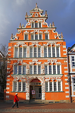 Historic Buergermeister-Hintze-Haus house in the old town of Stade, Lower Saxony, Germany, Europe