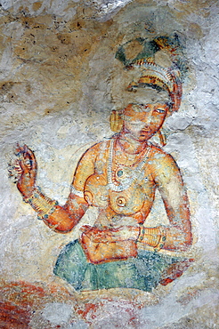 Cloud maiden, fresco on cave wall, 5th Century, Lion Rock, rock fortress, UNESCO World Heritage site, Sigiriya, Sri Lanka, Asia