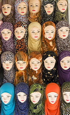 Mannequins displaying traditional Hijab headscarfs