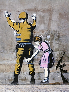 Banksy art, soldier and girl, Bethlehem, Palestine, Western Asia