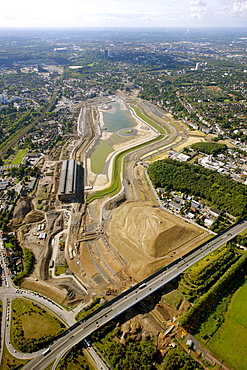 Aerial view, Phoenix-See lake, also named Phoenix-Ost project, Emschersee lake, Emscher river, Dortmund, Ruhr area, North Rhine-Westphalia, Germany, Europe