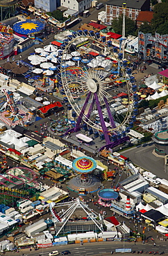 Aerial view, Cranger Kirmes funfair, ferris wheel, Herne, Ruhr Area, North Rhine-Westphalia, Germany, Europe