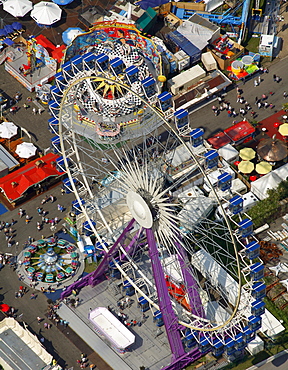 Aerial view, Cranger Kirmes funfair, ferris wheel, Herne, Ruhr Area, North Rhine-Westphalia, Germany, Europe