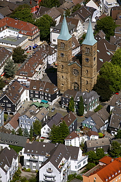 Aerial view, Christuskirche church, Marktplatz square, city centre, historic district, Schwelm, North Rhine-Westphalia, Germany, Europe