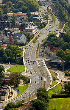 Aerial view, main road, six lane highway, road construction, Boulevard Martin-Luther-Strasse highway, Hattingen, Ruhr area, North Rhine-Westphalia, Germany, Europe