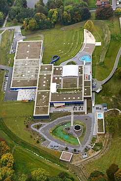 Aerial view, Badezentrum Ischeland public swimming pool, Hagen, Ruhrgebiet region, North Rhine-Westphalia, Germany, Europe