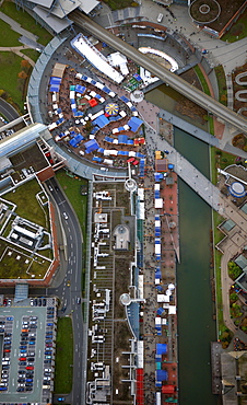 Aerial view, Christmas market, Centro mall, Neue Mitte, Oberhausen, Ruhrgebiet region, North Rhine-Westphalia, Germany, Europe