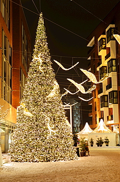 Christmas market on the Ueberseequartier, Hafencity district, Hamburg, Germany, Europe