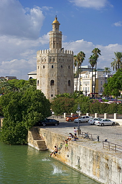 Torre del Oro tower, Seville, Andalucia, Spain, Europe