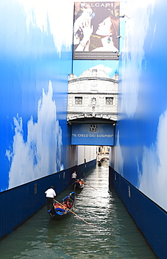 Bridge of Sighs, Ponte dei Sospiri with promotional posters, Venice, Italy, Europe