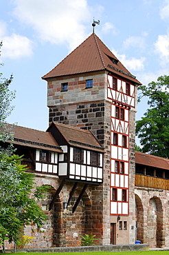 Guard tower at the Maxtormauer walls, Nuremberg, Middle Franconia, Bavaria, Germany, Europe