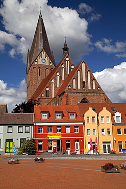 Market place with St. Marien brick church, Barth, Mecklenburg-Western Pomerania, Germany, Europe