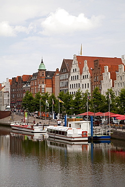 Wharf, harbour cruise, Stadt-Trave River, Hanseatic City of Luebeck, Schleswig-Holstein, Germany, Europe