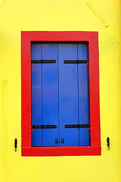 Window on the facade of a house, Burano Island, Venice, Veneto, Italy, Europe