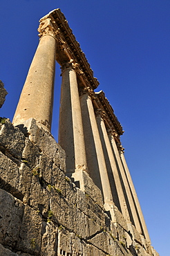 Ancient Jupiter temple ruin at the archeological site of Baalbek, Unesco World Heritage Site, Bekaa Valley, Lebanon, Middle East, West Asia