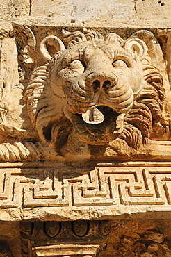 Gargoyle in the shape of a lion head at the archeological site of Baalbek, Unesco World Heritage Site, Bekaa Valley, Lebanon, Middle East, West Asia