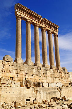 Antique Jupiter temple ruin at the archeological site of Baalbek, Unesco World Heritage Site, Bekaa Valley, Lebanon, Middle East, West Asia