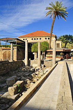 Antique coloumns in the historic town of Byblos, Unesco World Heritage Site, Jbail, Jbeil, Lebanon, Middle East, West Asia