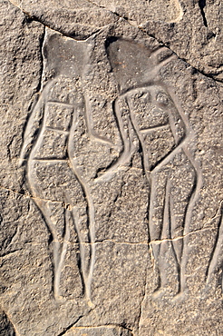 Rock engraving of people, neolithic rock art of Tinterhert, Dider Valley, Tassili n'Ajjer National Park, Unesco World Heritage Site, Wilaya Illizi, Algeria, Sahara, North Africa, Africa