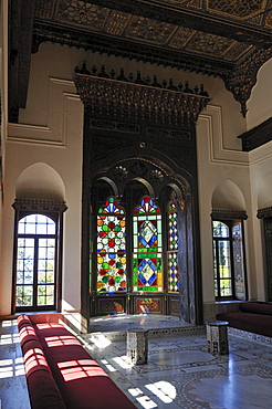 Oriental living room in the historic Beit ed-Dine, Beiteddine Palace of Emir Bashir, Chouf, Lebanon, Middle East, West Asia