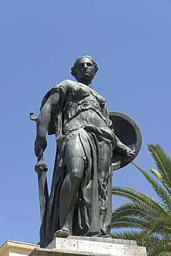 Bronze statue, Monument to the Fallen, by Gaetano Orsolini, Piazza Roma, Ascoli Piceno, Marches, Italy, Europe