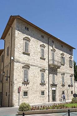 Typical ancient building in travertine, Corso Vittorio Emanuele II, Ascoli Piceno, Marches, Italy, Europe