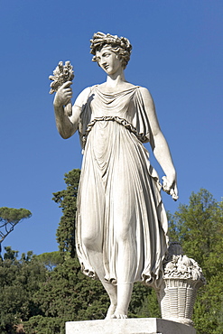 One of the statues representing the four seasons, "L'Estate", Summer, by Italian sculptor Francesco Massimiliano Laboureur, 1824, Piazza del Popolo, Rome, Latium, Italy, Europe