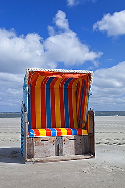 Roofed wicker beach chair, Amrum Island, Germany, Europe